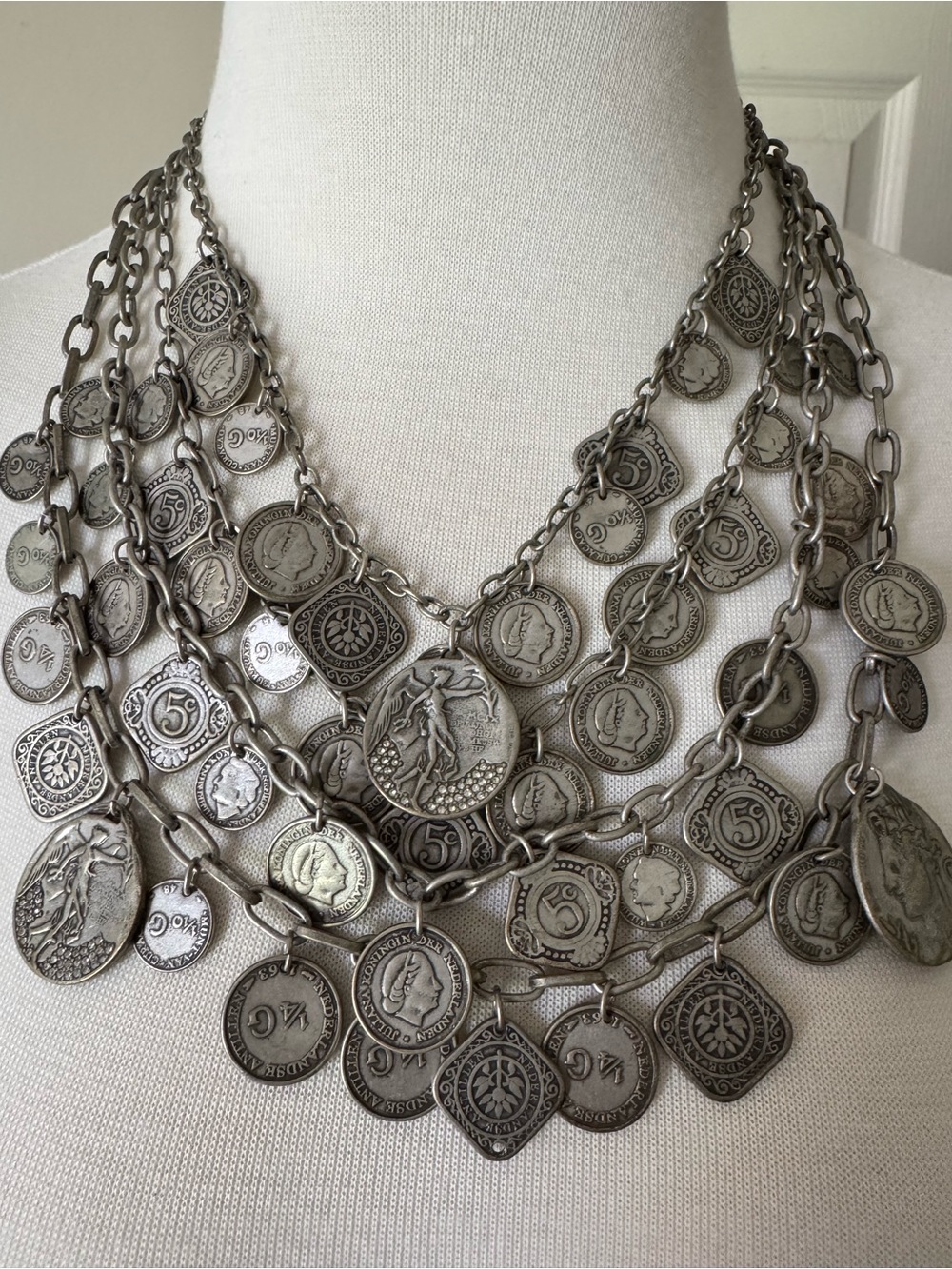 Chico's Multi-Layer Coin Charm Necklace - Silver